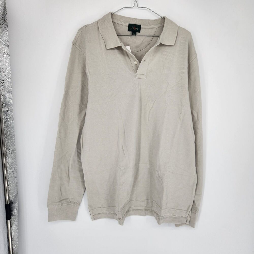 J.Crew Men's Large Stone Long-sleeve classic piqué polo shirt NWT